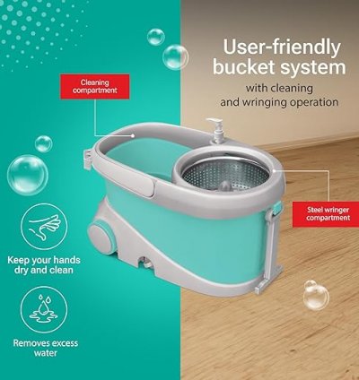 Spotzero by Milton Prime Stainless Steel Wringer Spin Mop with Big Wheel