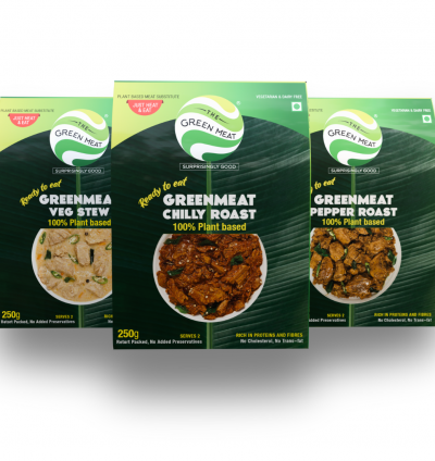 Greenmeat – Ready to Eat Combo – Plant based Meat – Veg Stew, Pepper Roast & Chilly Roast